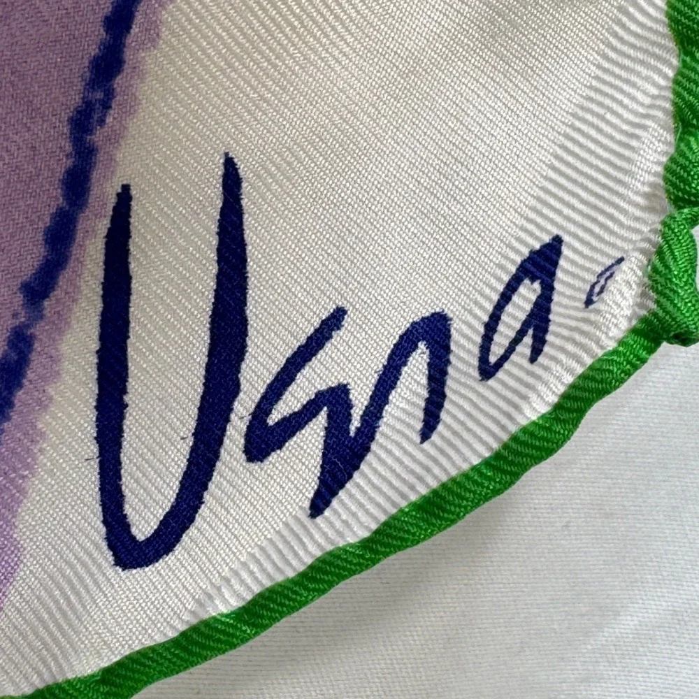 VTG Vera Neumann Silk Scarf Mid Century Modern 1950s Yellow Green Purple 44x15
